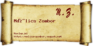 Málics Zombor névjegykártya
